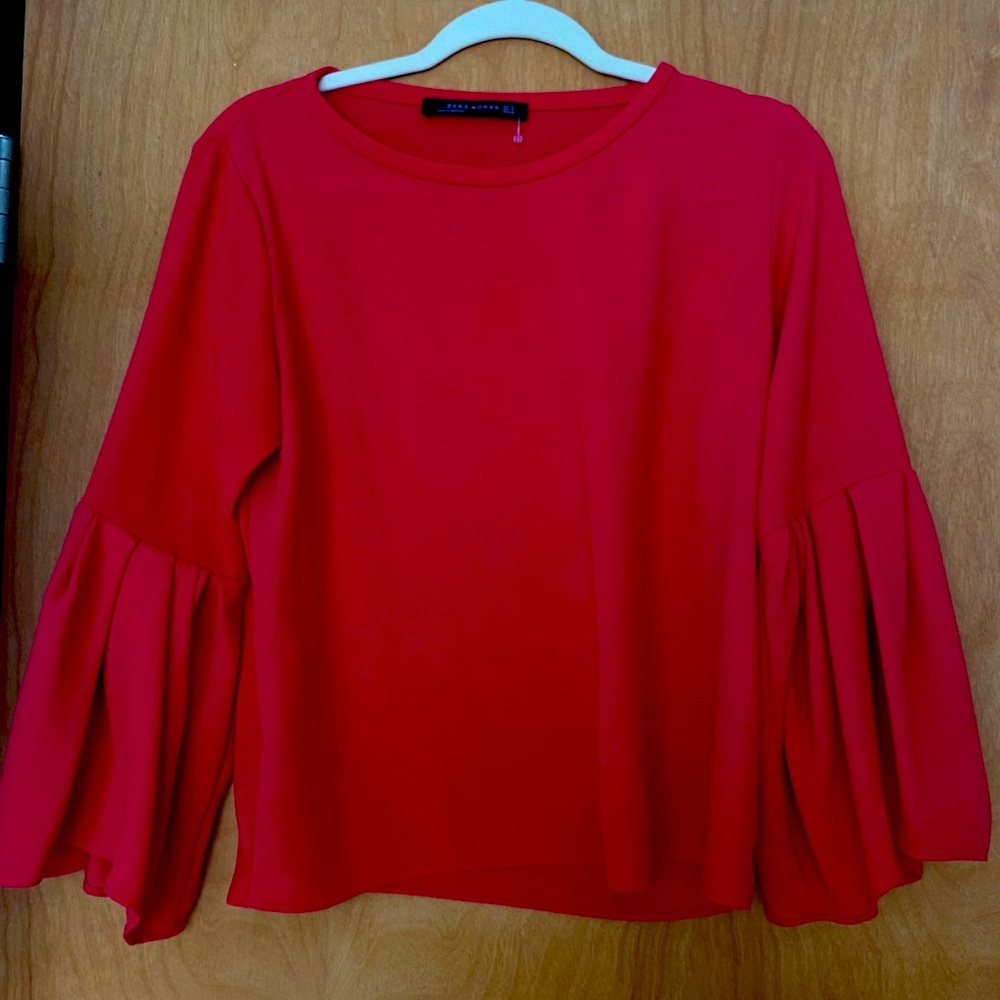 Red Zara flare long sleeve shirt